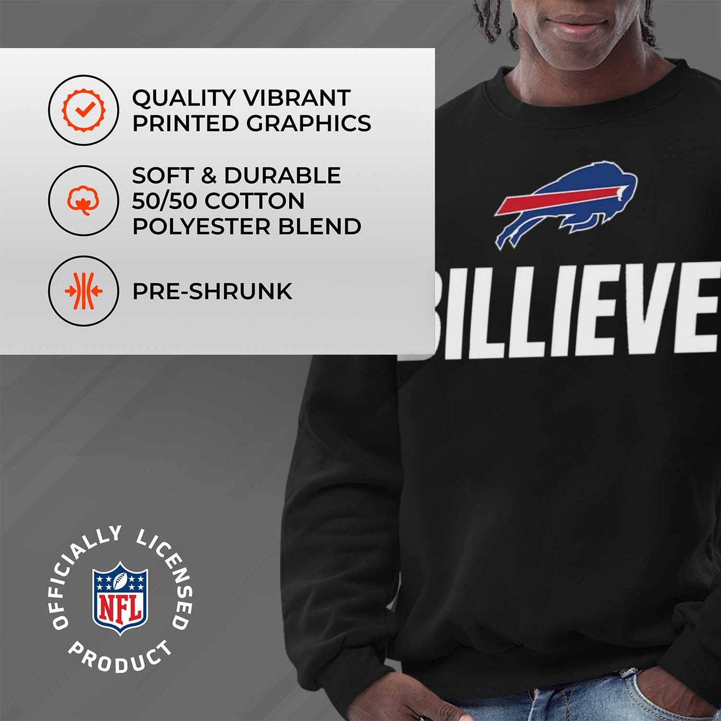 Buffalo Bills NFL Adult Slogan Crewneck Sweatshirt - Black