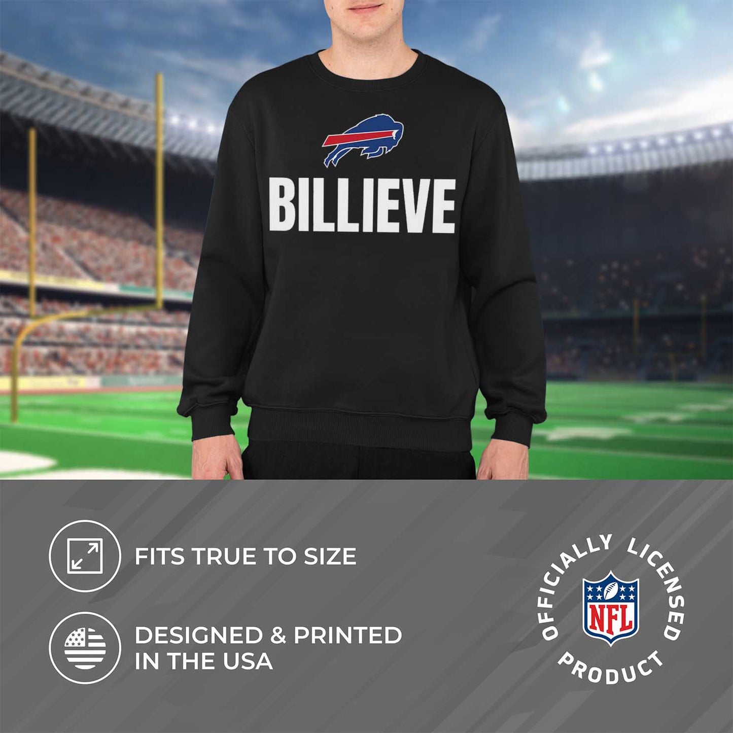 Buffalo Bills NFL Adult Slogan Crewneck Sweatshirt - Black