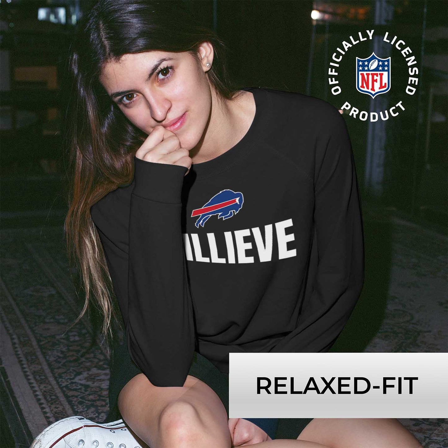 Buffalo Bills NFL Womens Team Slogan Crew Neck - Black