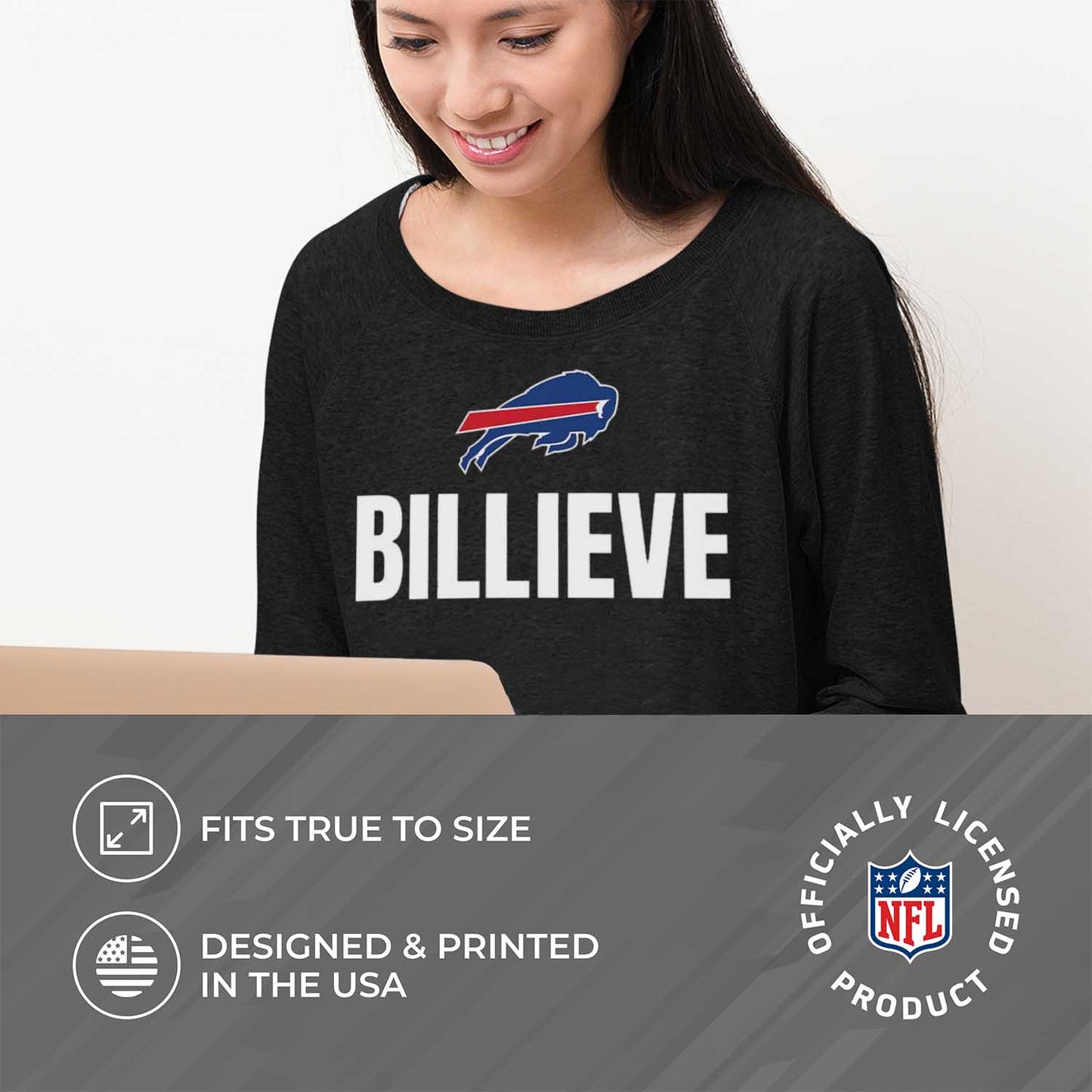 Buffalo Bills NFL Womens Team Slogan Crew Neck - Black
