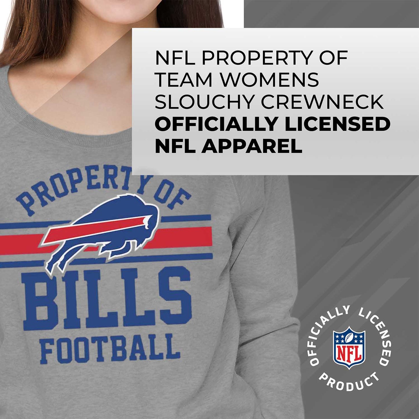 Buffalo Bills NFL Womens Plus Size Property of Lightweight Crew Neck - Sport Gray