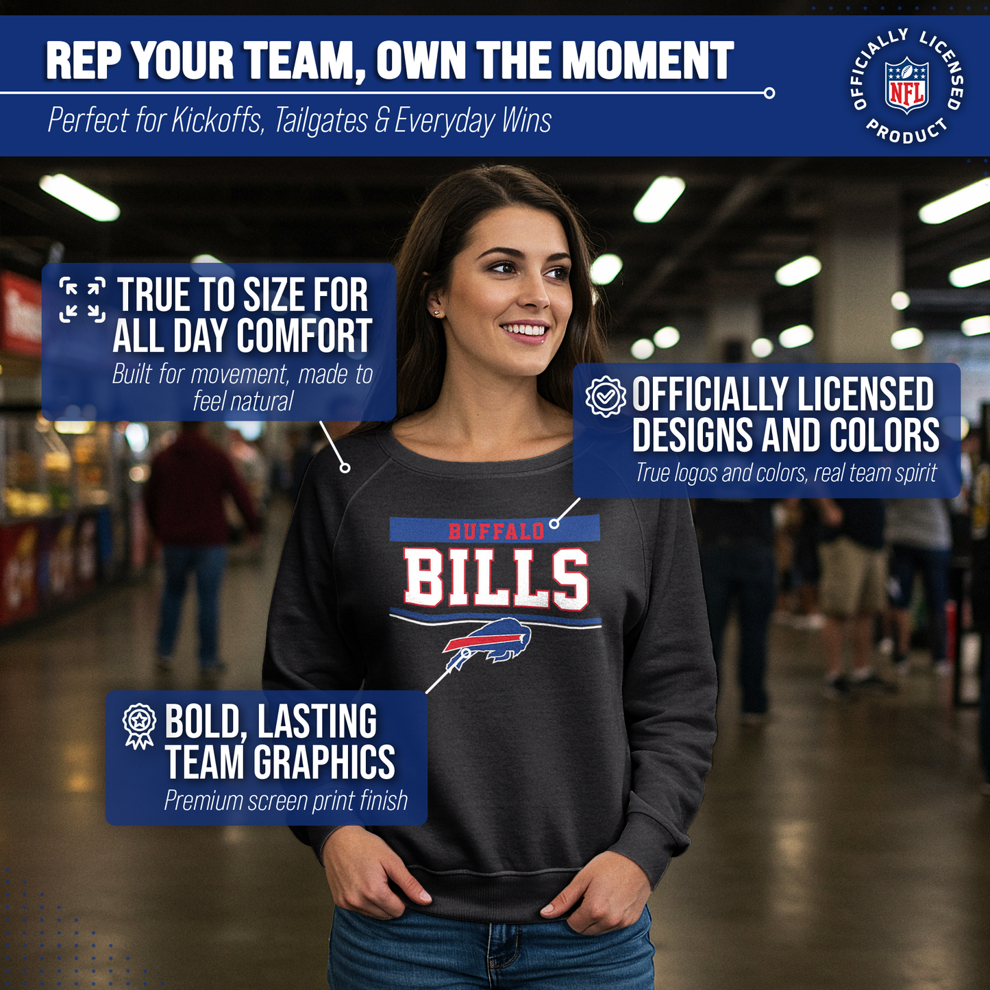 Buffalo Bills NFL Womens Team Block French Terry Slouchy Top - Charcoal