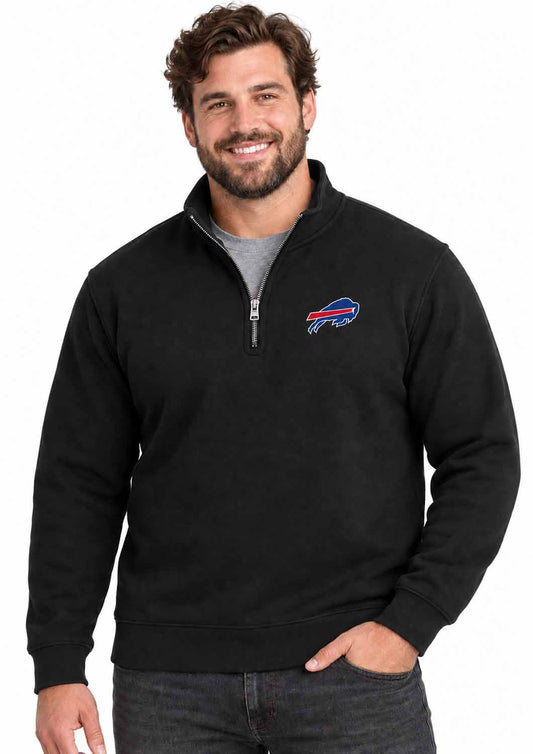 Buffalo Bills  NFL Men's Quarter Zip Fleece Pullover Unisex Sweatshirt - Black