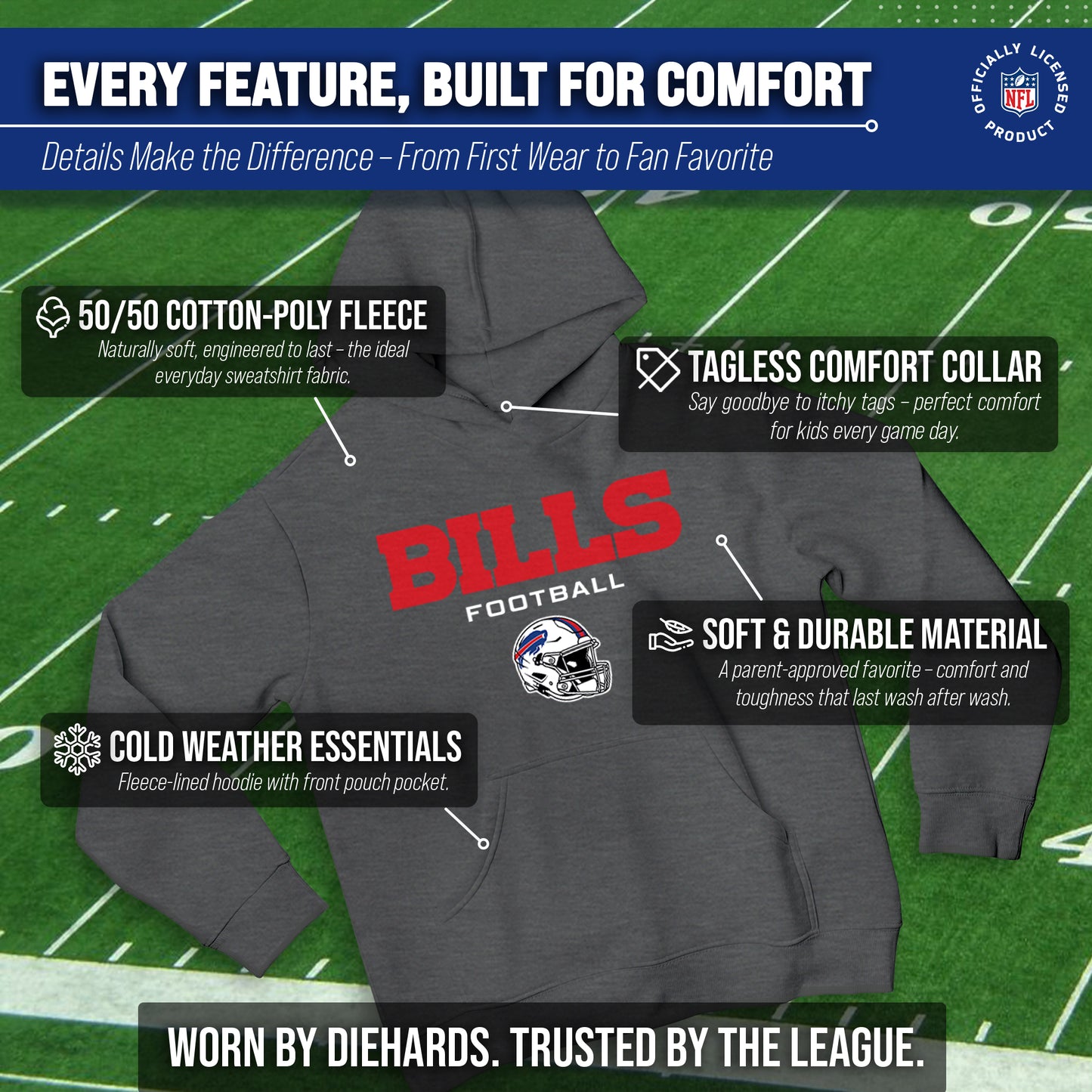Buffalo Bills NFL Youth Football Helmet Hood - Charcoal