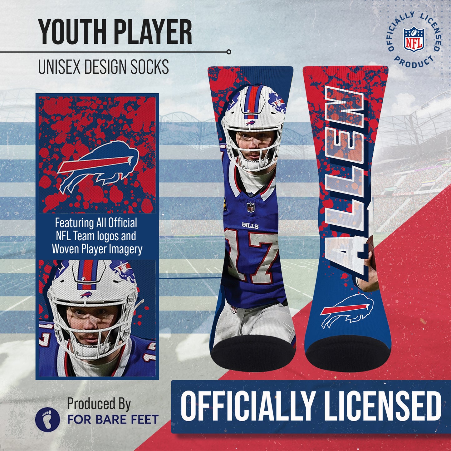 Buffalo Bills NFL Adult Player Stripe Sock - Blue