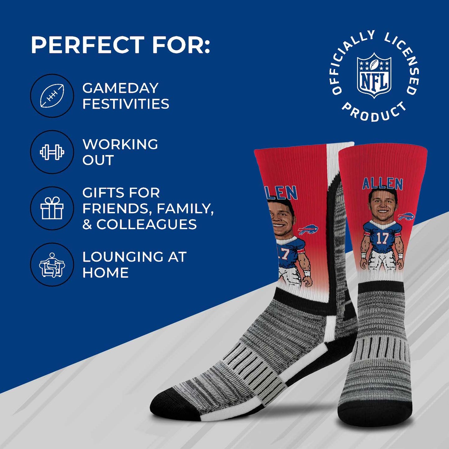 Buffalo Bills NFL Adult V Curve MVP Player Crew Socks - Red