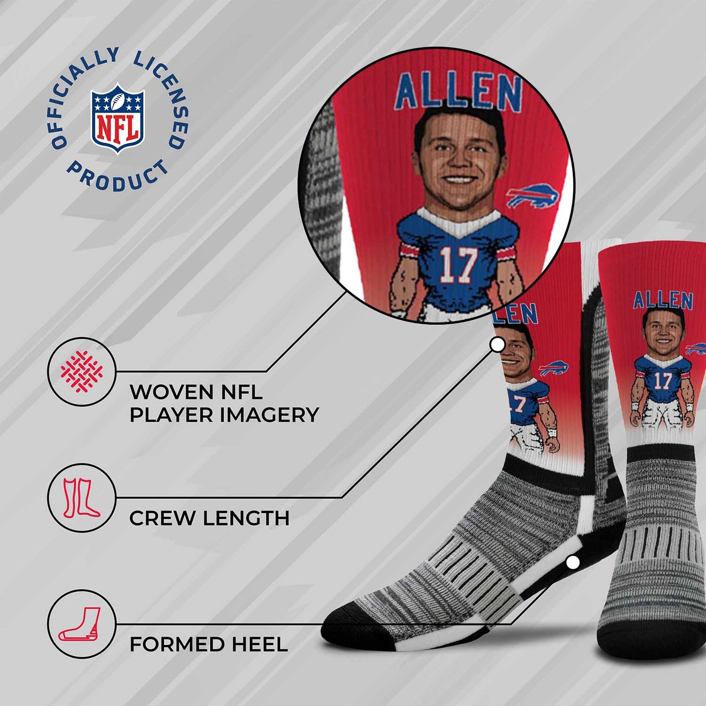 Buffalo Bills NFL Adult V Curve MVP Player Crew Socks - Red