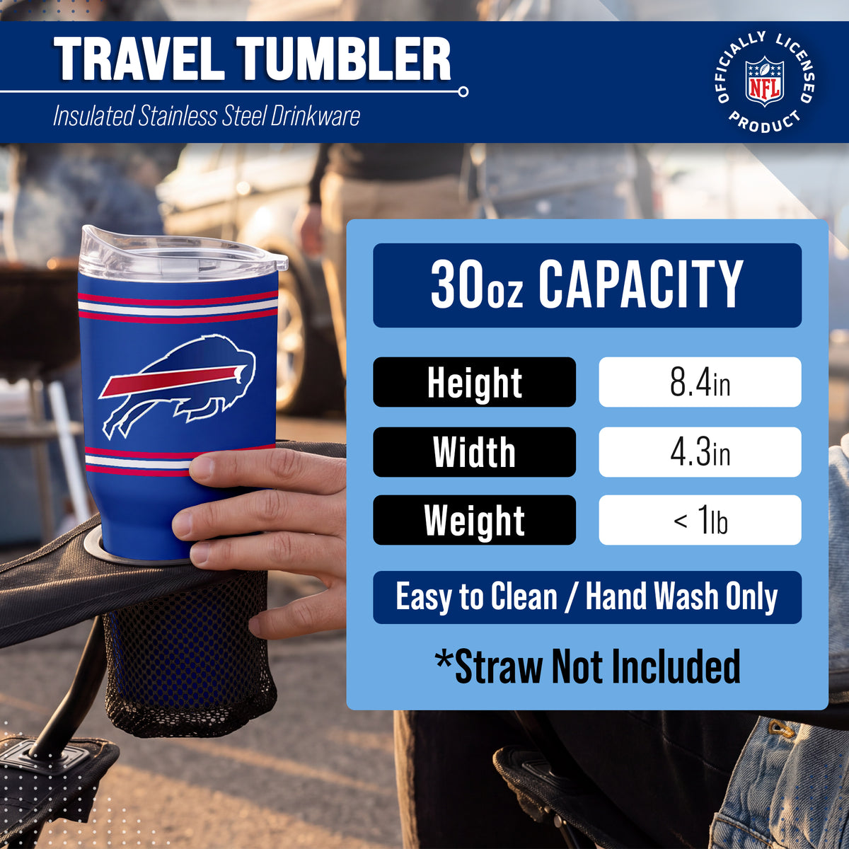 Buffalo Bills  30 oz Stripe Powder Coat Tumbler | NFL Stainless - Royal