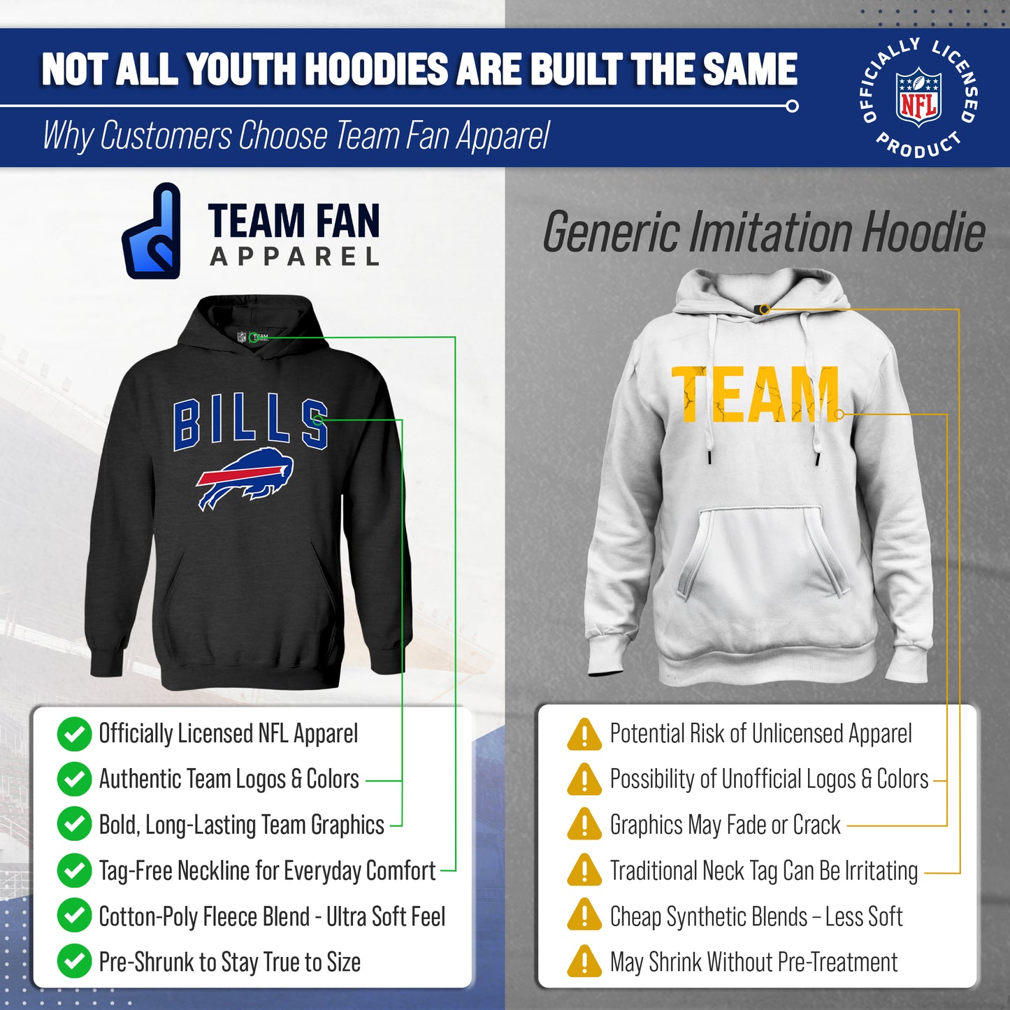 Buffalo Bills NFL Youth Home Team Hoodie- Kids Hooded Sweatshirt - Black