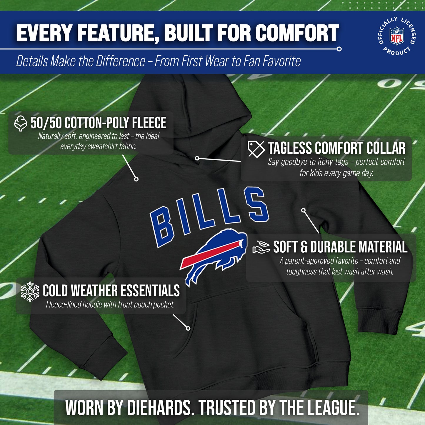 Buffalo Bills NFL Youth Home Team Hoodie- Kids Hooded Sweatshirt - Black