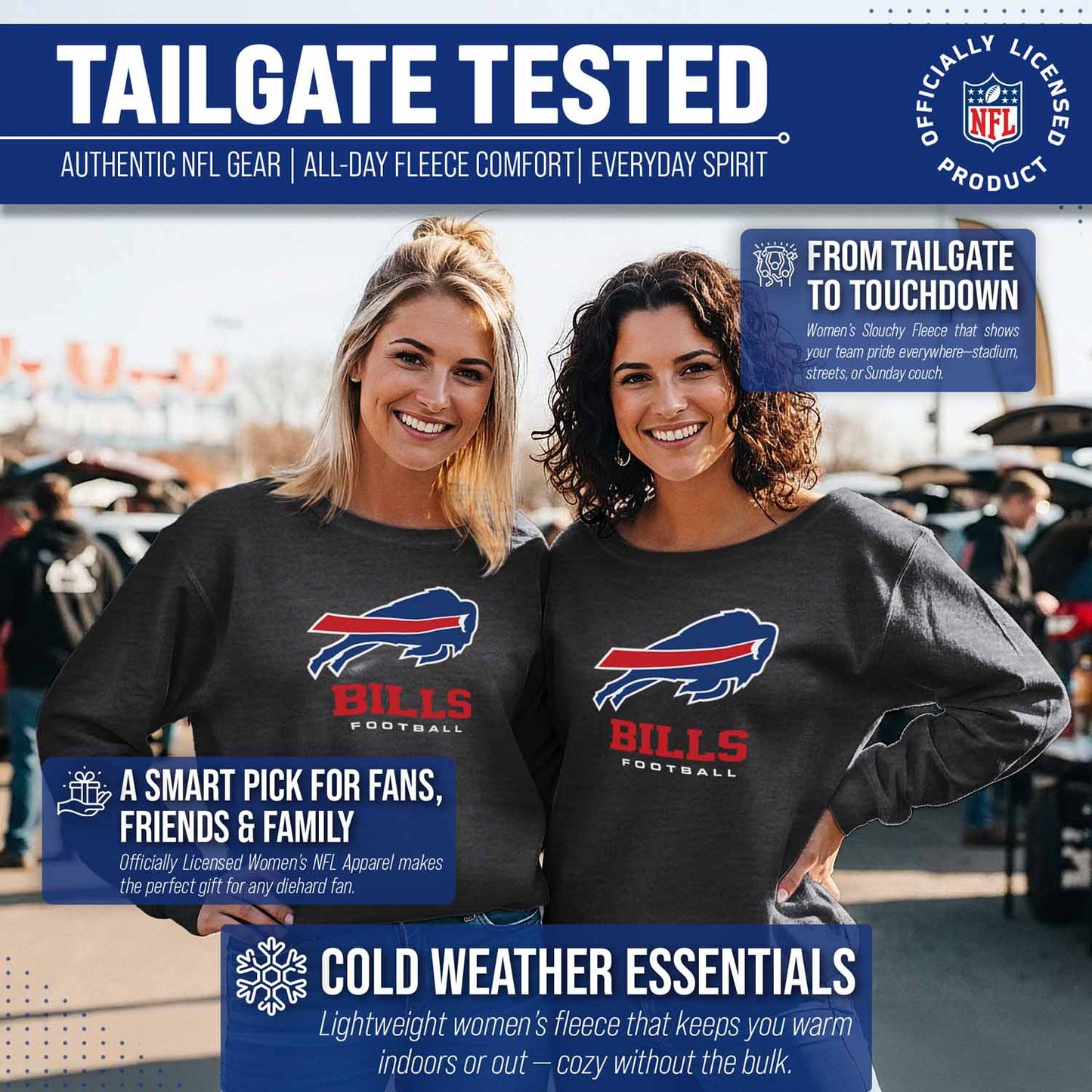 Buffalo Bills NFL Womens Ultimate Fan French Terry Slouchy Top- Raglan Sleeves - Charcoal