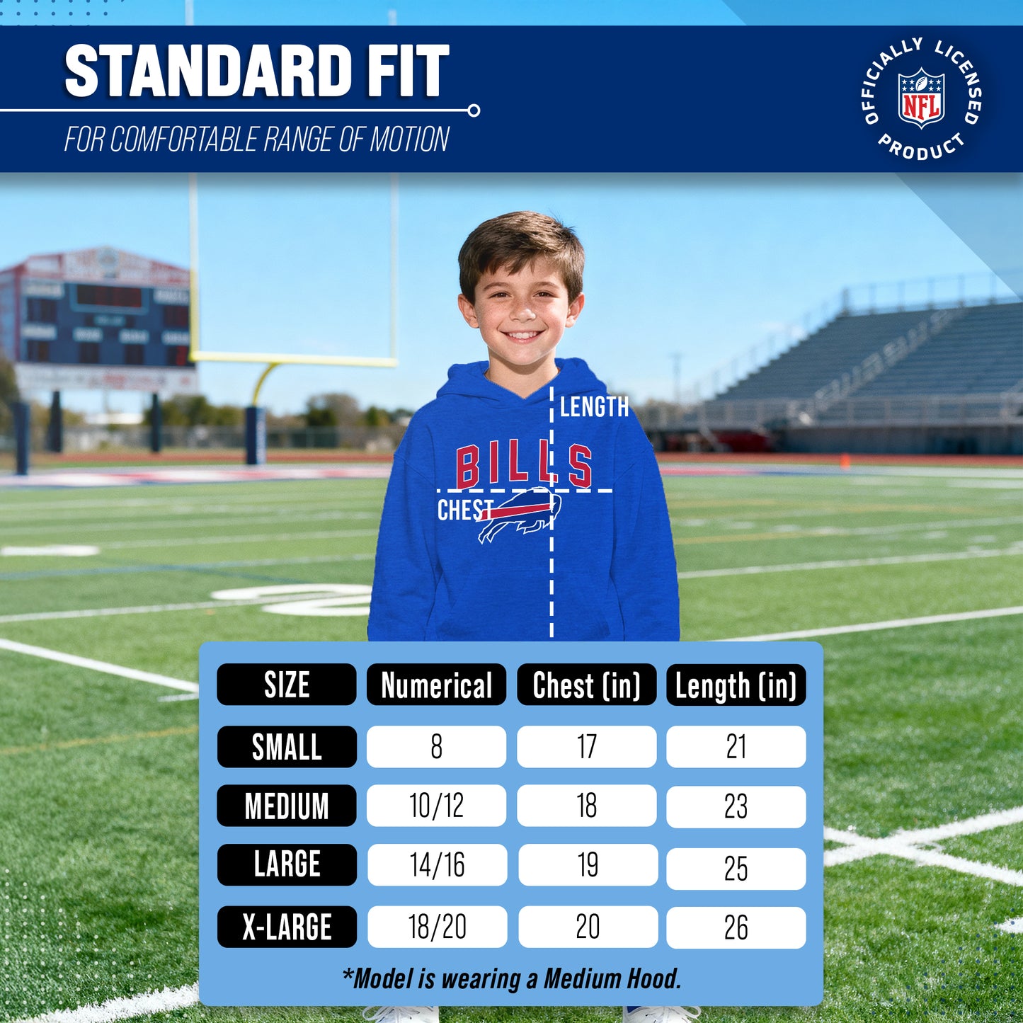 Buffalo Bills NFL Youth Home Team Hoodie- Kids Hooded Sweatshirt - Royal