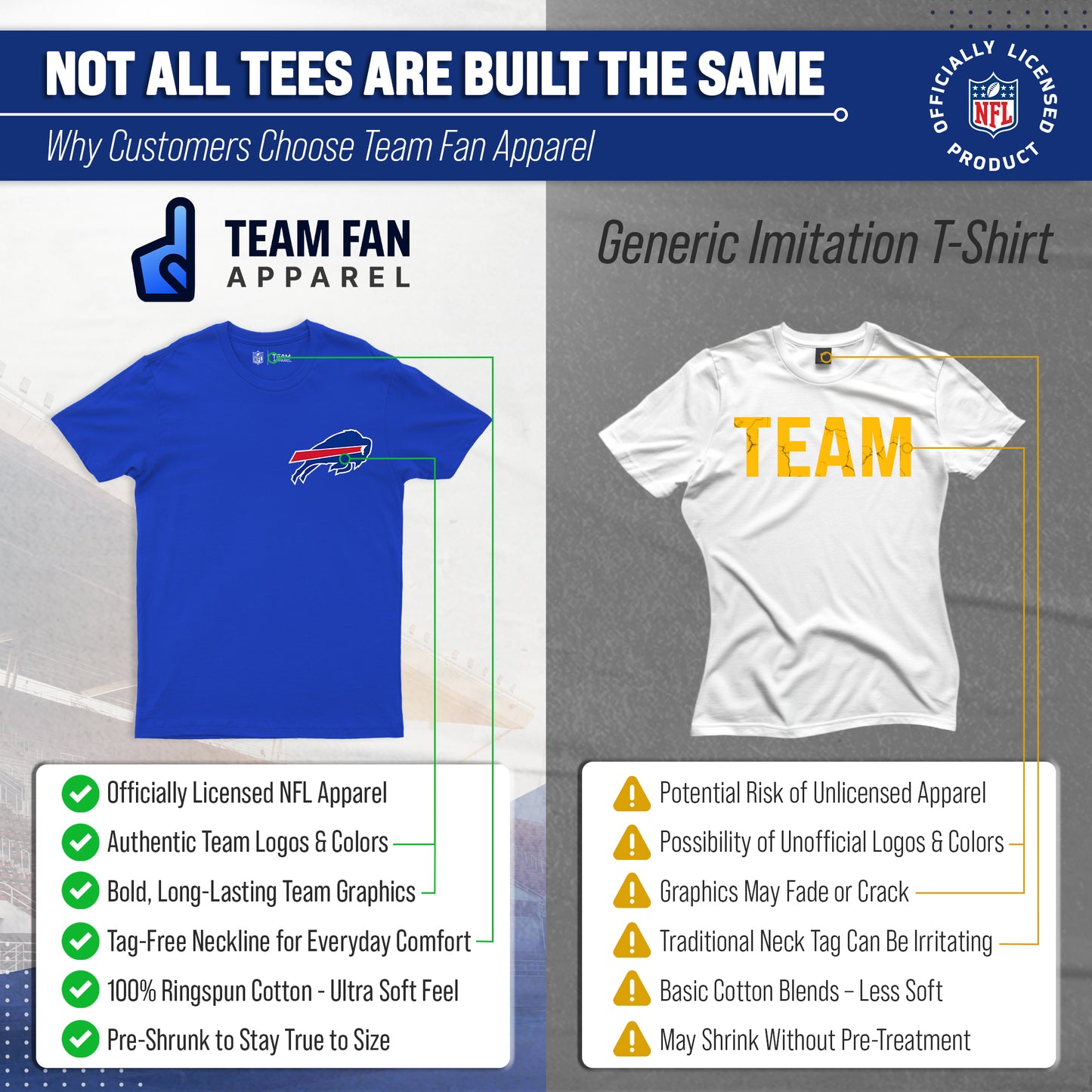 Buffalo Bills NFL Pro Football Final Countdown Adult Cotton-Poly Short Sleeved T-Shirt For Men & Women - Royal