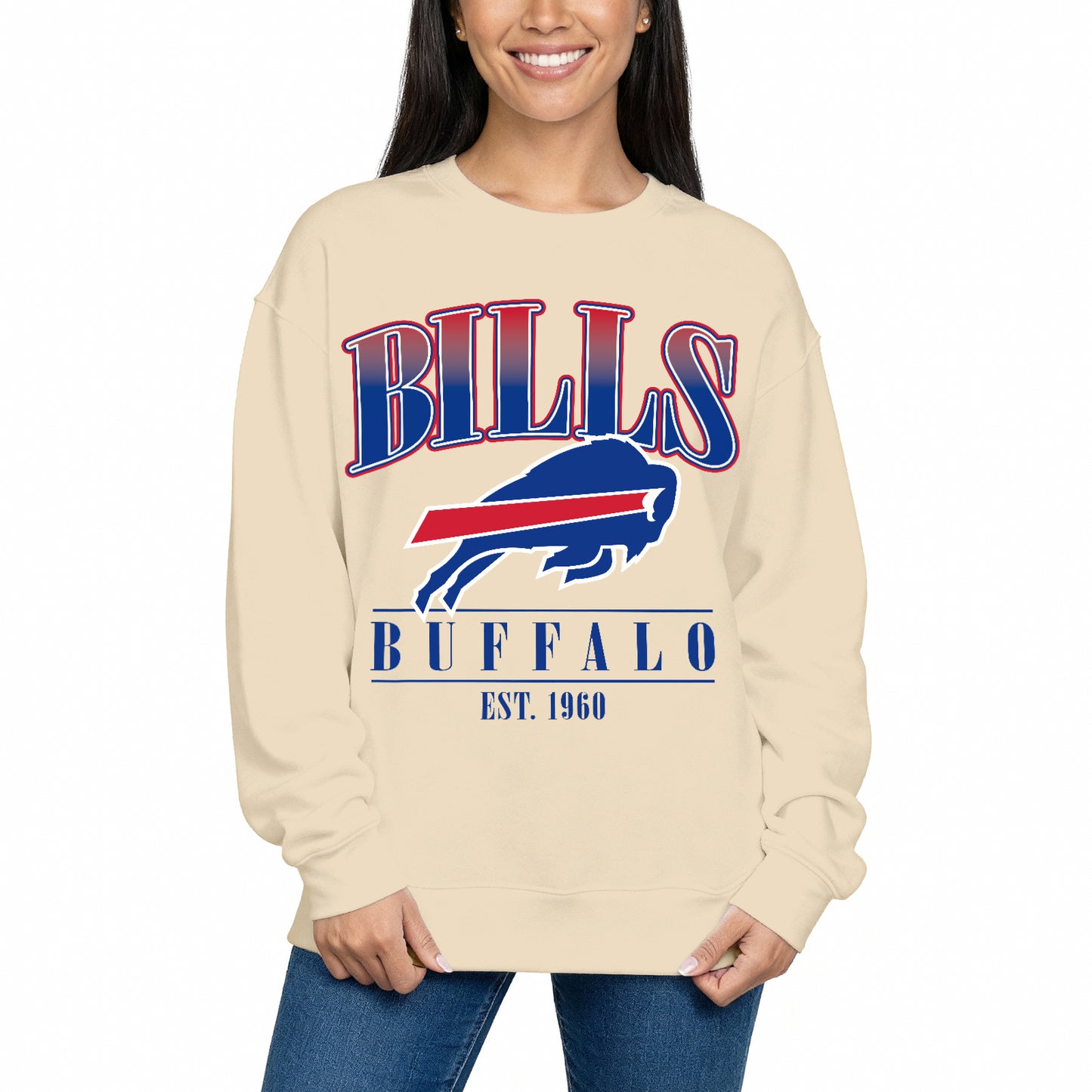 Buffalo Bills Womens NFL Starstruck Crewneck Pullover - Cream