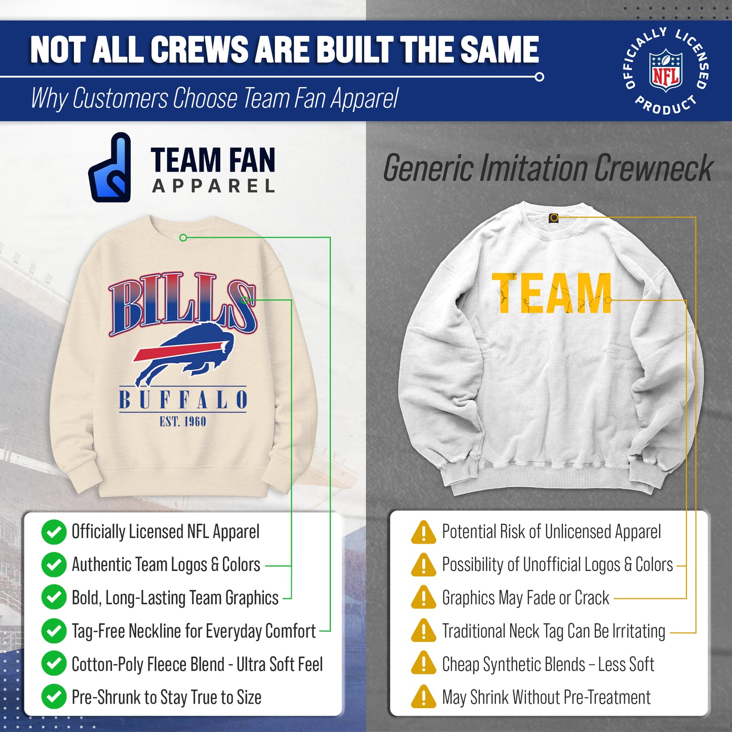 Buffalo Bills Womens NFL Starstruck Crewneck Pullover - Cream