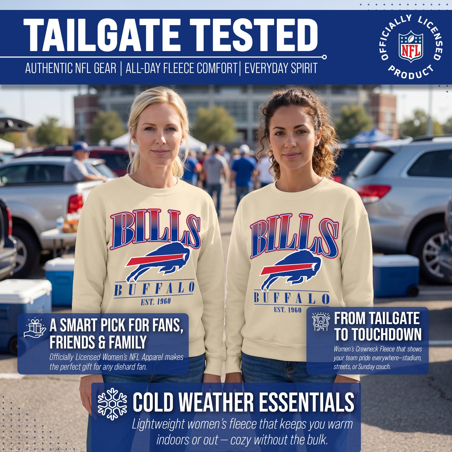 Buffalo Bills Womens NFL Starstruck Crewneck Pullover - Cream