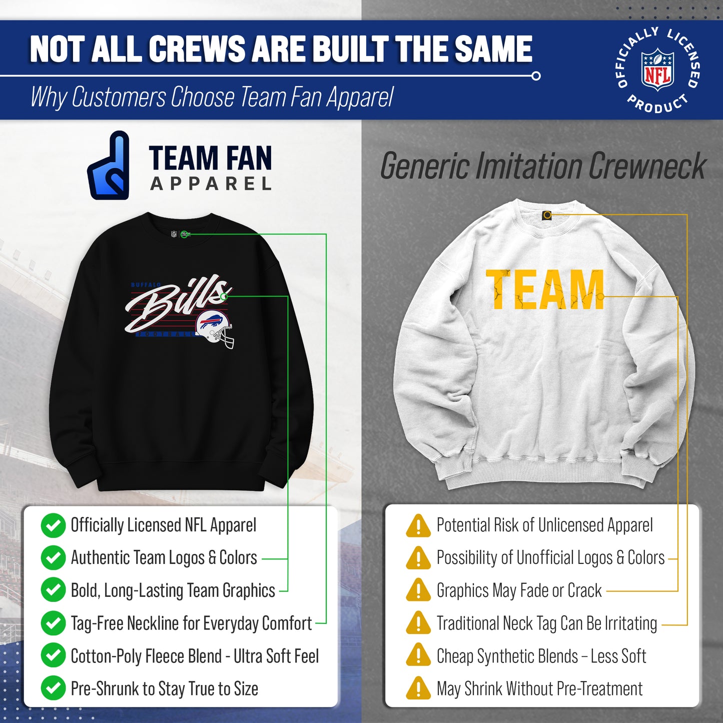 Buffalo Bills Womens NFL Scrimmage Line Crewneck Pullover - Black