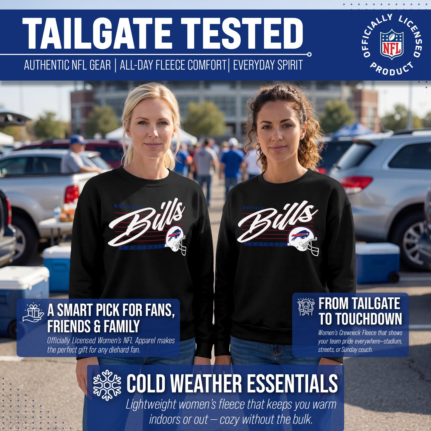 Buffalo Bills Womens NFL Scrimmage Line Crewneck Pullover - Black