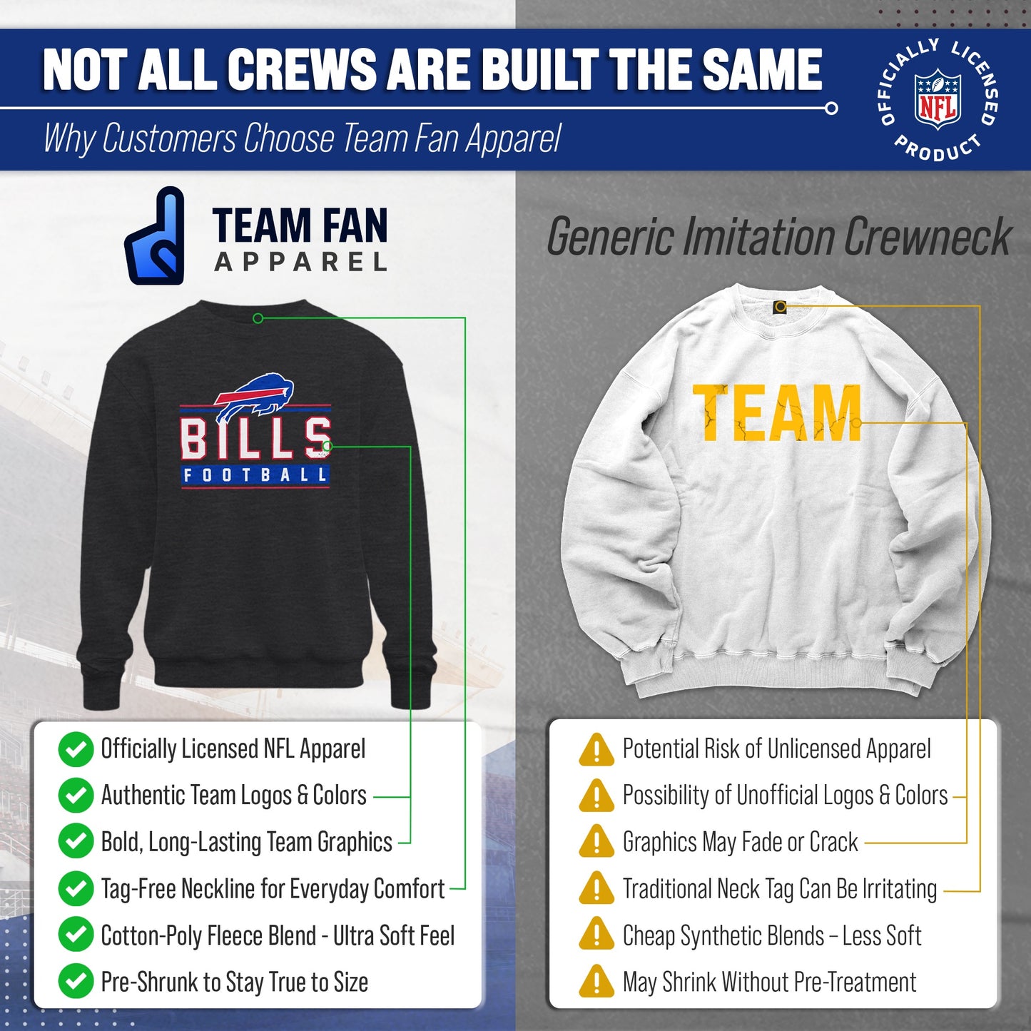 Buffalo Bills NFL Adult True Fan Crewneck Sweatshirt - Charcoal
