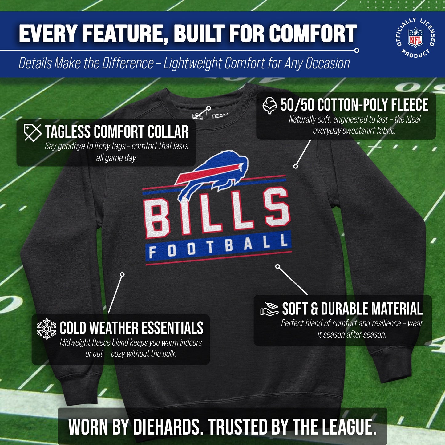 Buffalo Bills NFL Adult True Fan Crewneck Sweatshirt - Charcoal