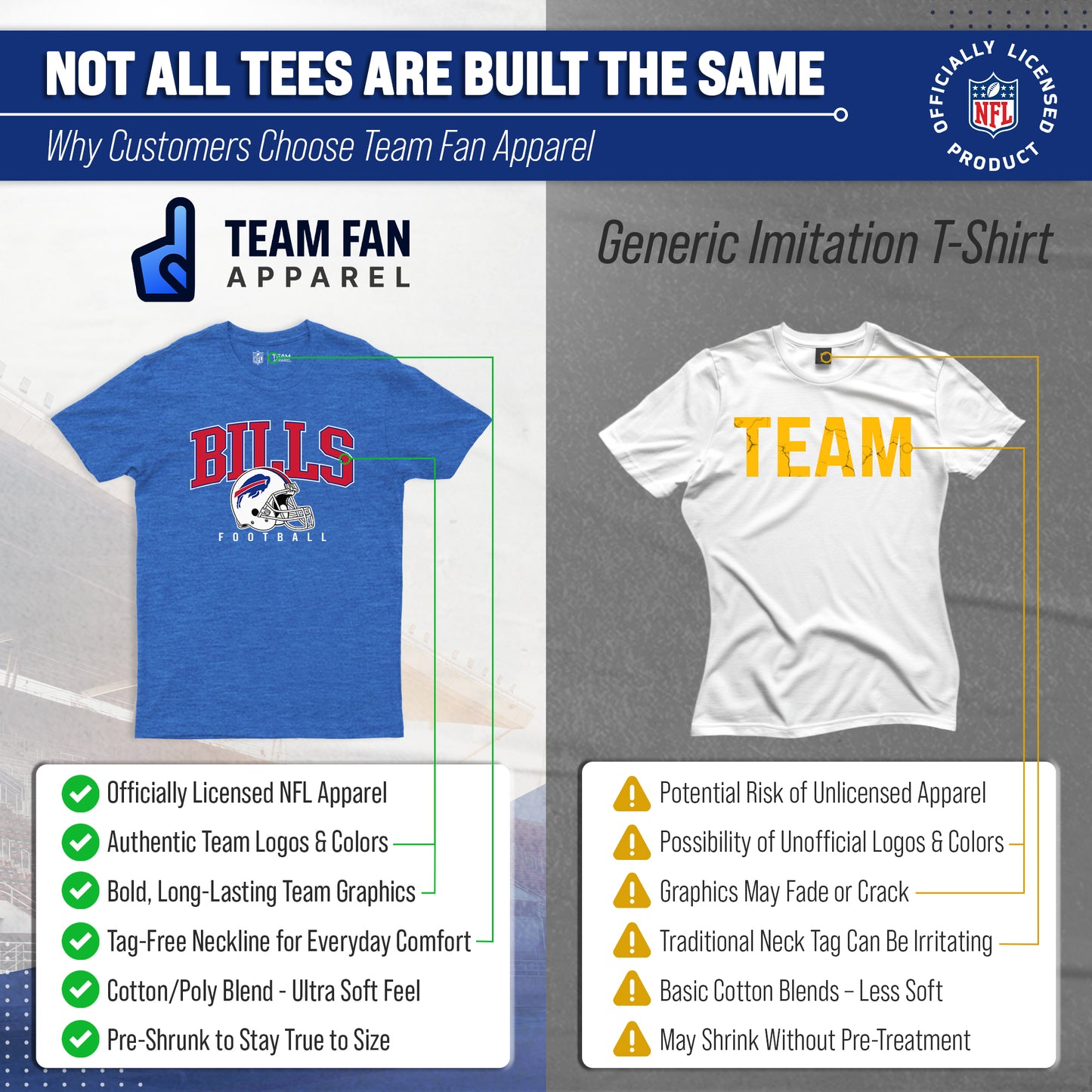 Buffalo Bills NFL Adult All Star Heather Tag-Less T-Shirt - Royal Heather