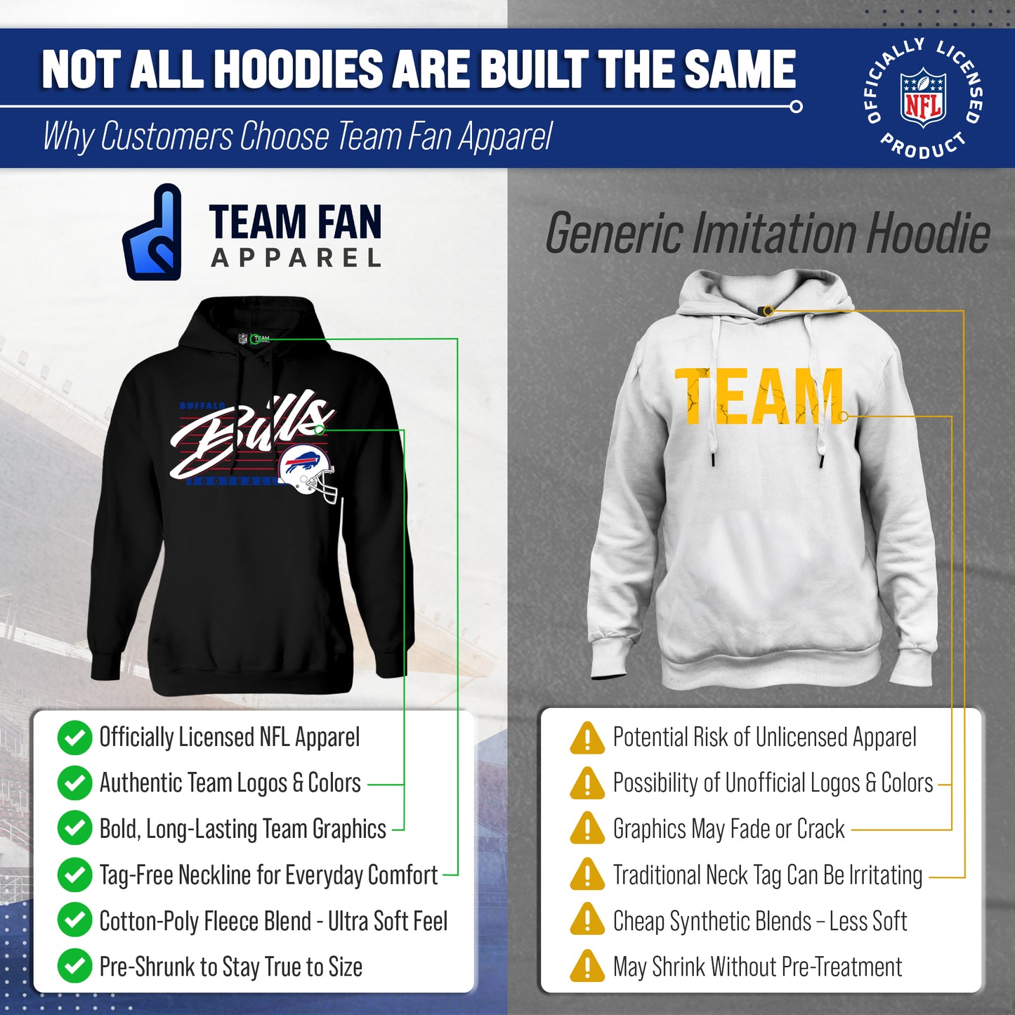 Buffalo Bills Ladies NFL Scrimmage Line Fleece Pullover Hooded Sweatshirt - Black