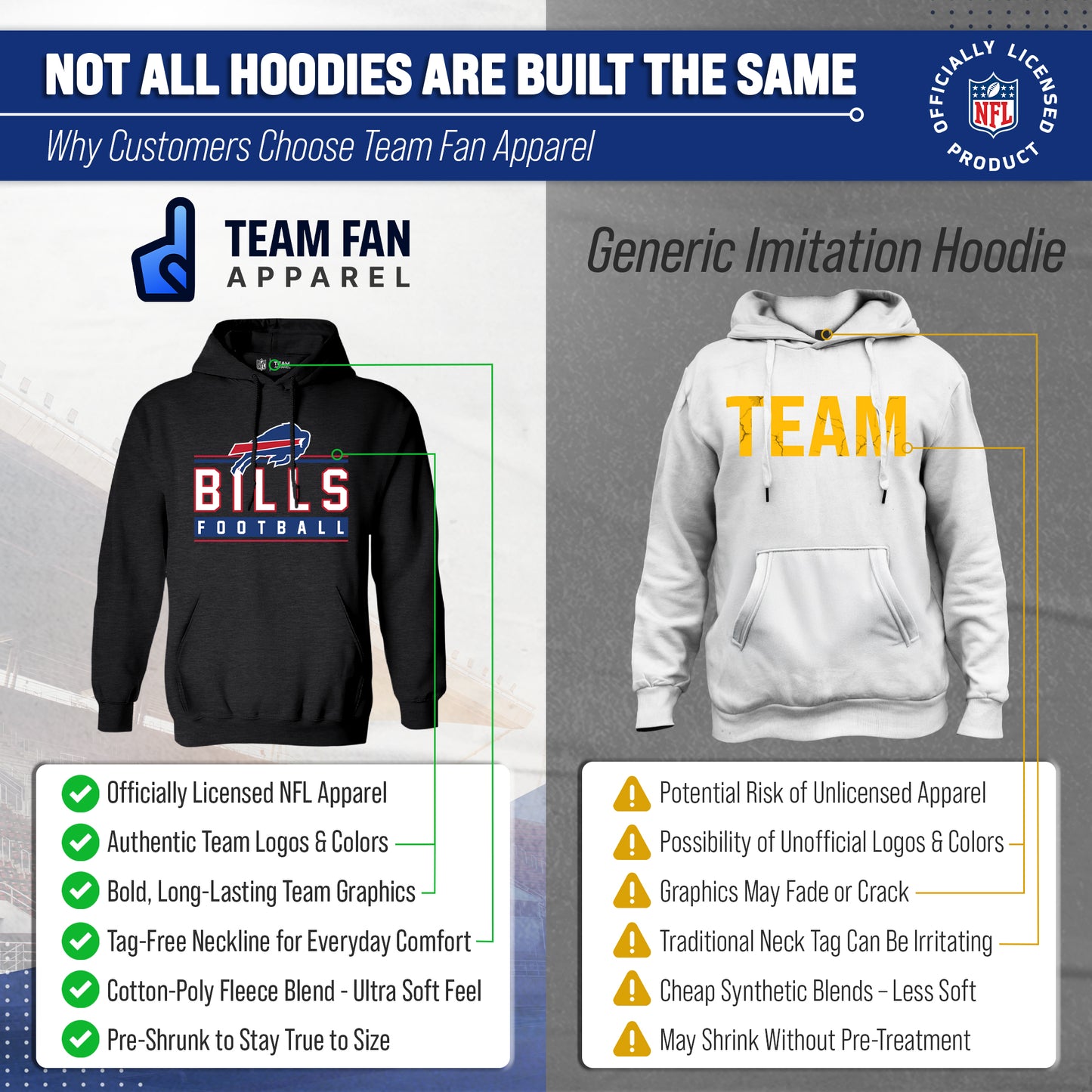 Buffalo Bills NFL Adult True Fan Hooded Charcoal Sweatshirt - Charcoal
