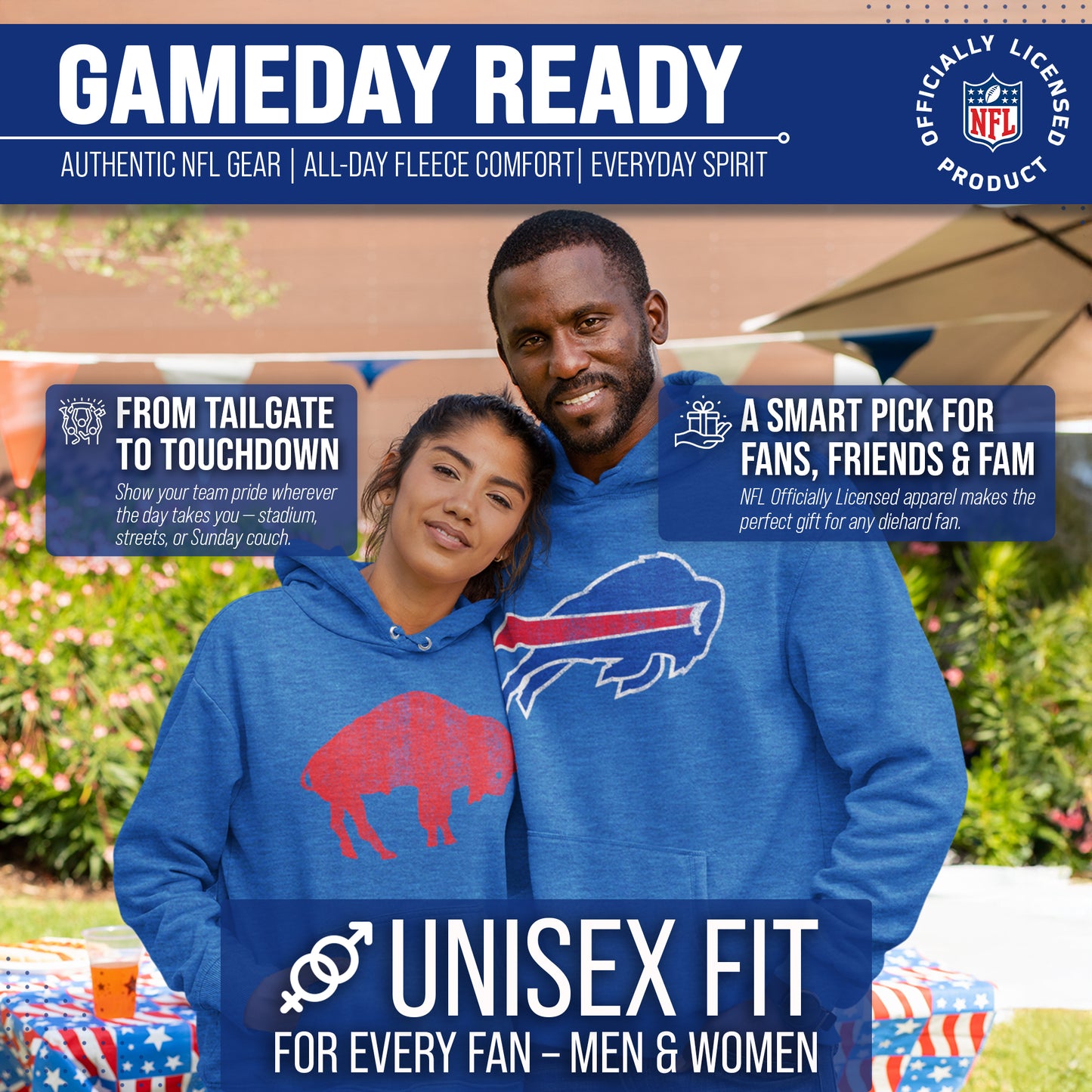 Buffalo Bills NFL Adult Unisex Modern Throwback Ultra Soft Fleece Hooded Sweatshirt - Blue