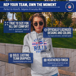 Buffalo Bills NFL Team Stripe Hooded Sweatshirt- Soft Pullover Sports Hoodie For Men & Women - Sport Gray