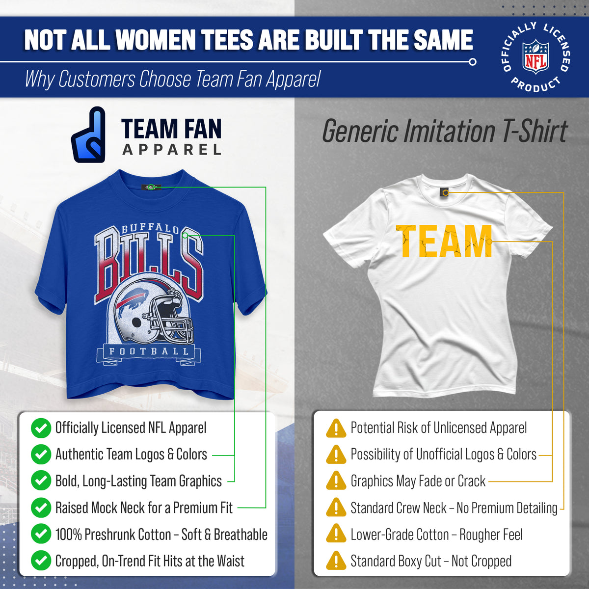 Buffalo Bills  Women's Franchise Helmet Crop T-Shirt Mock Neck - Royal