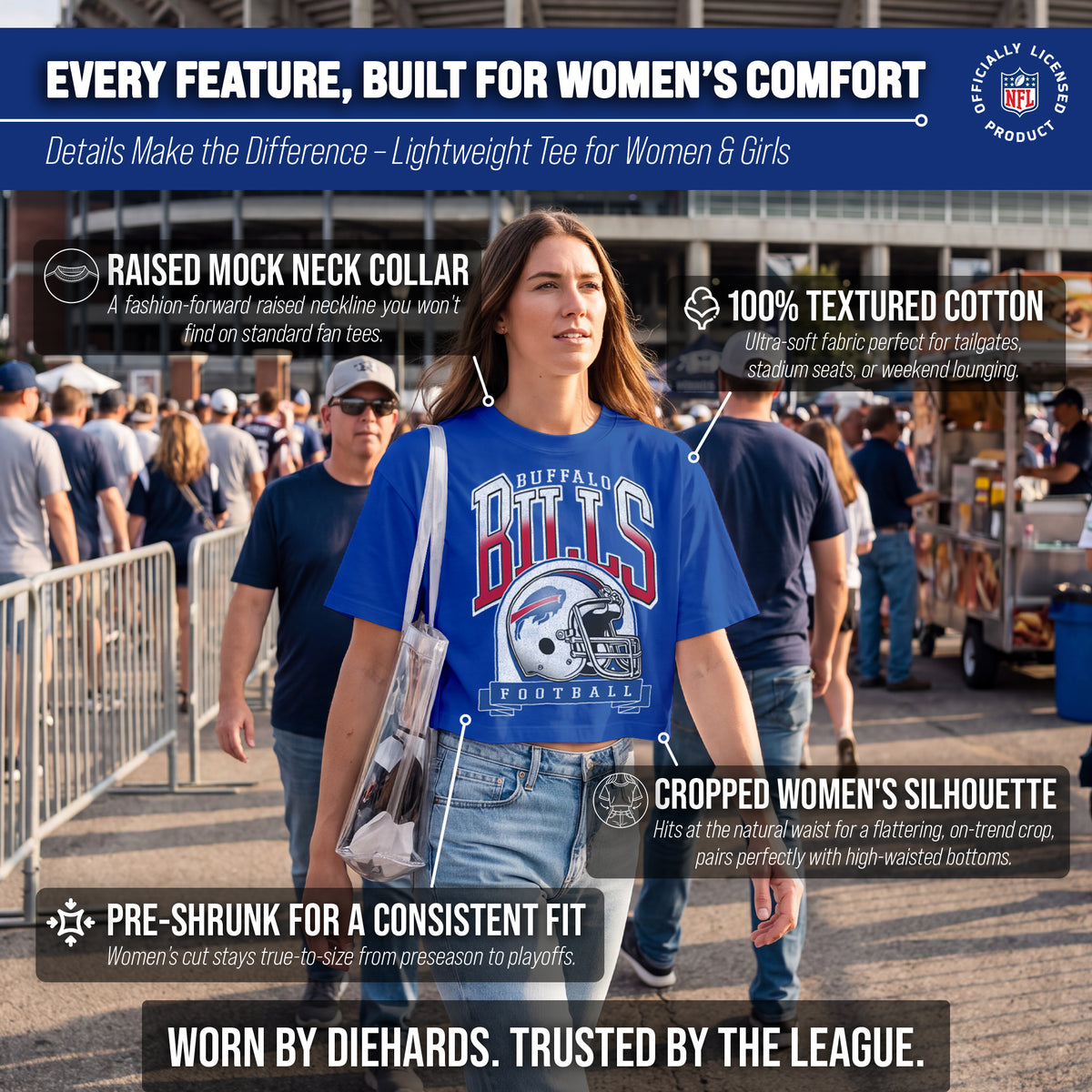 Buffalo Bills  Women's Franchise Helmet Crop T-Shirt Mock Neck - Royal