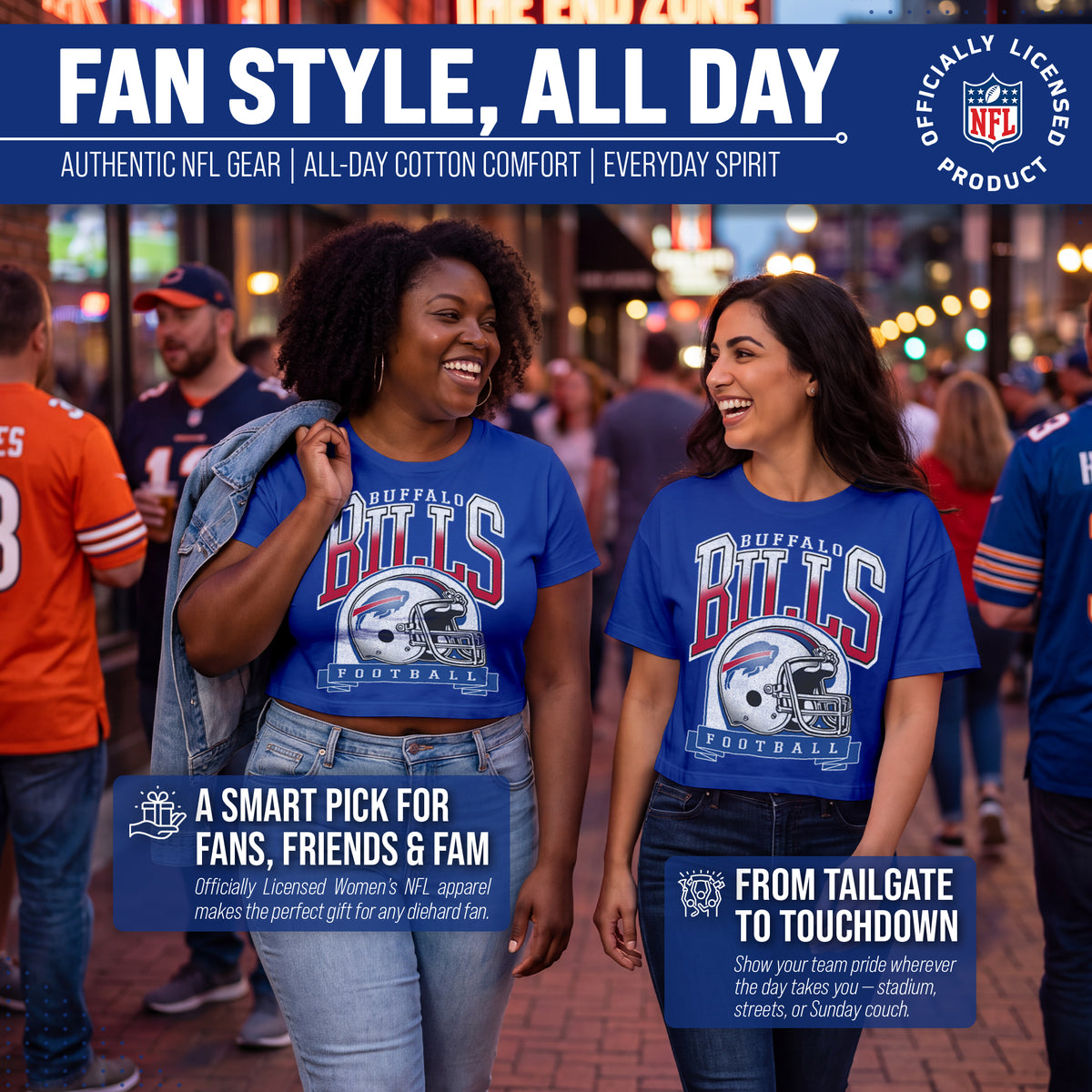 Buffalo Bills  Women's Franchise Helmet Crop T-Shirt Mock Neck - Royal