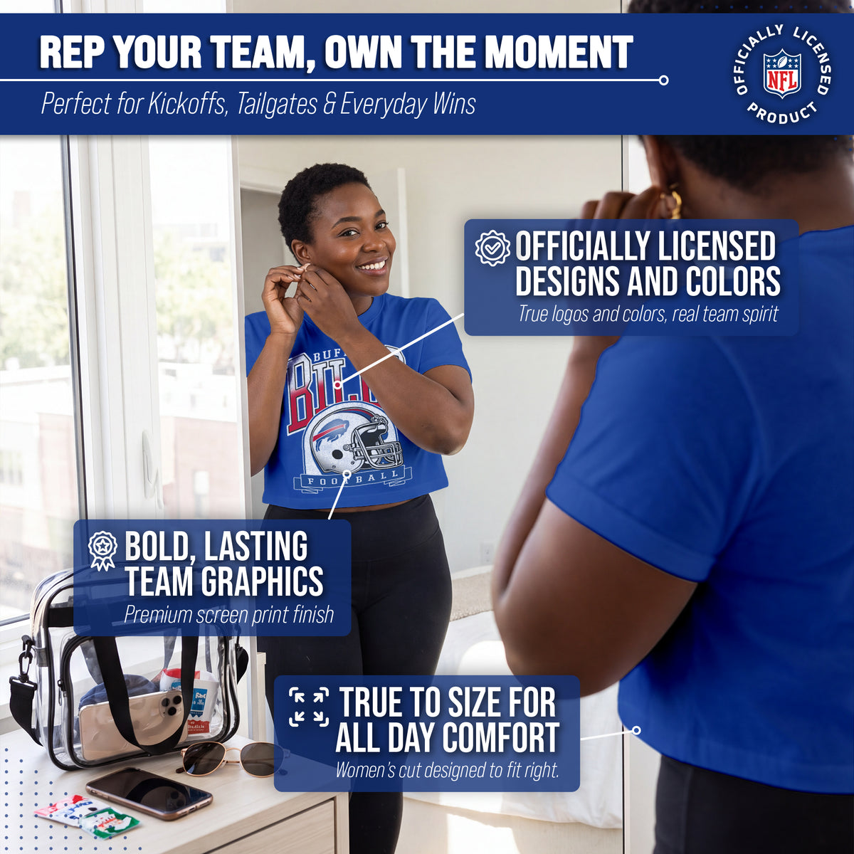 Buffalo Bills  Women's Franchise Helmet Crop T-Shirt Mock Neck - Royal