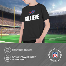 Buffalo Bills NFL Youth Team Slogan Short Sleeve Lightweight T Shirt - Black