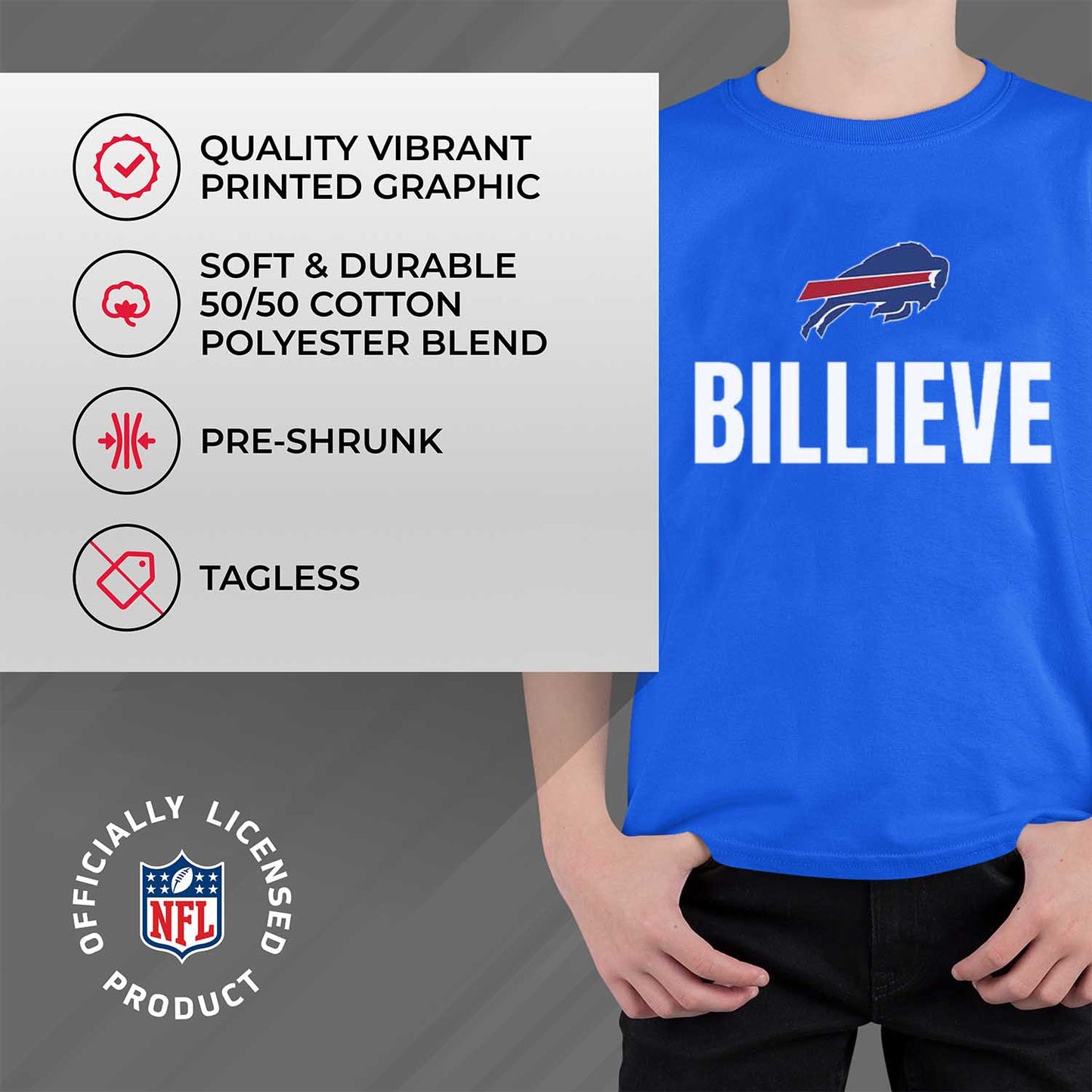 Buffalo Bills NFL Youth Team Slogan Short Sleeve Lightweight T Shirt - Royal