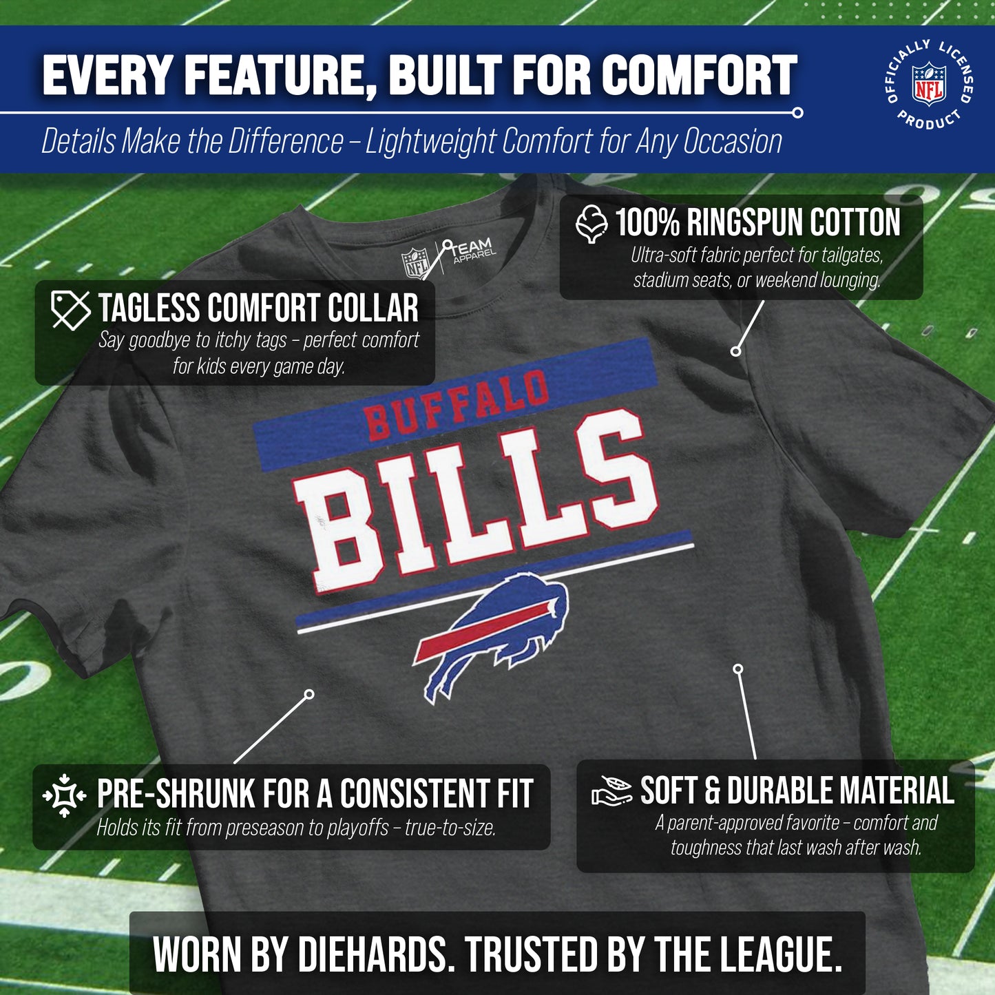 Buffalo Bills NFL Youth Short Sleeve Charcoal T Shirt - Charcoal