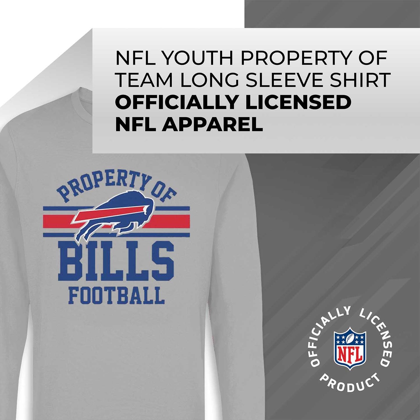 Buffalo Bills NFL Youth Property Of Crew Sweatshirt - Sport Gray