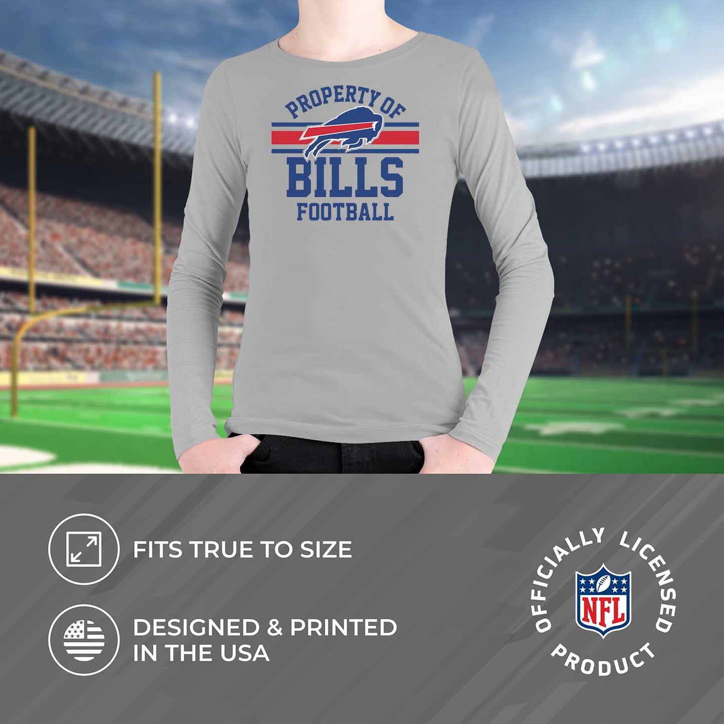 Buffalo Bills NFL Youth Property Of Crew Sweatshirt - Sport Gray