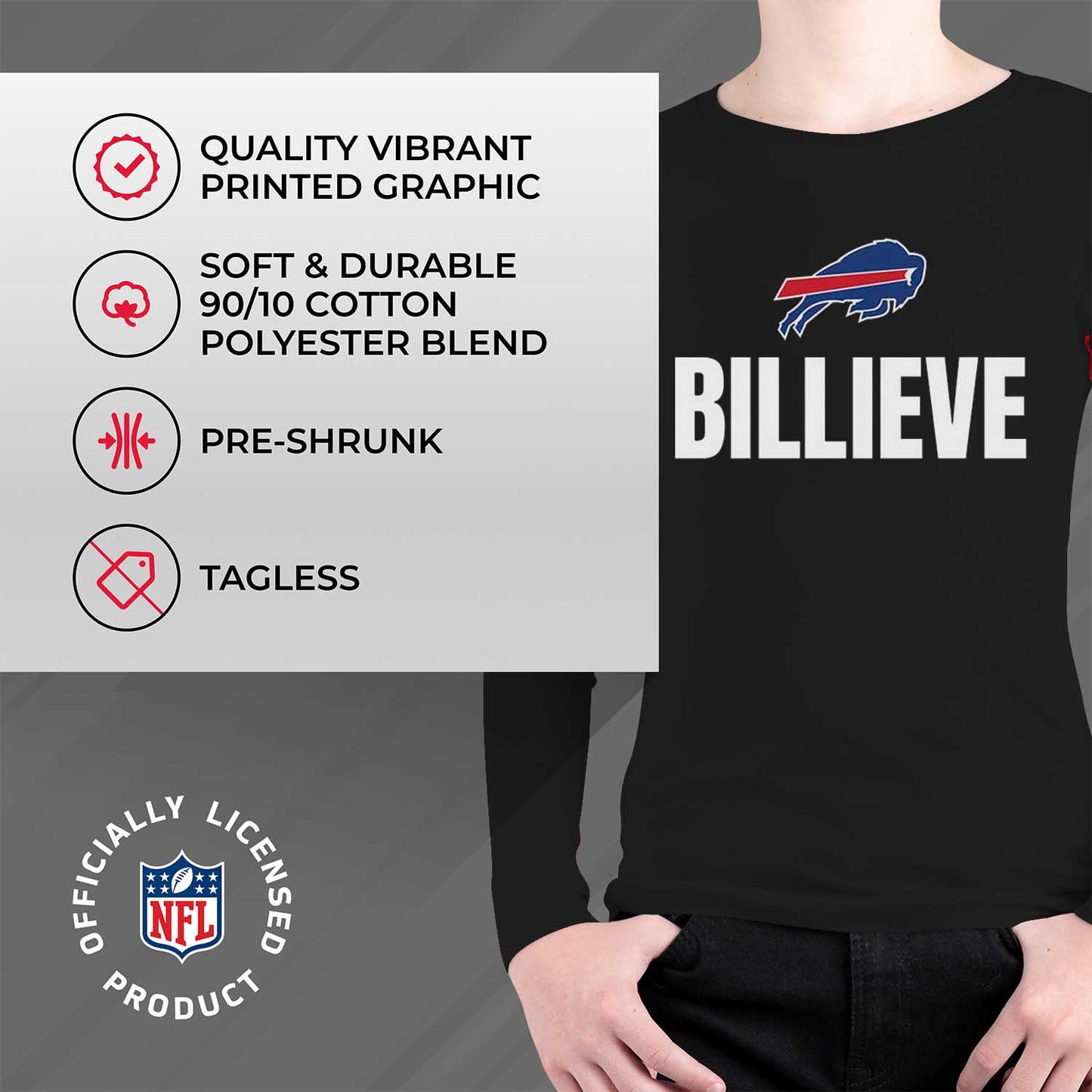 Buffalo Bills NFL Youth Team Slogan Long Sleeve Shirt  - Black