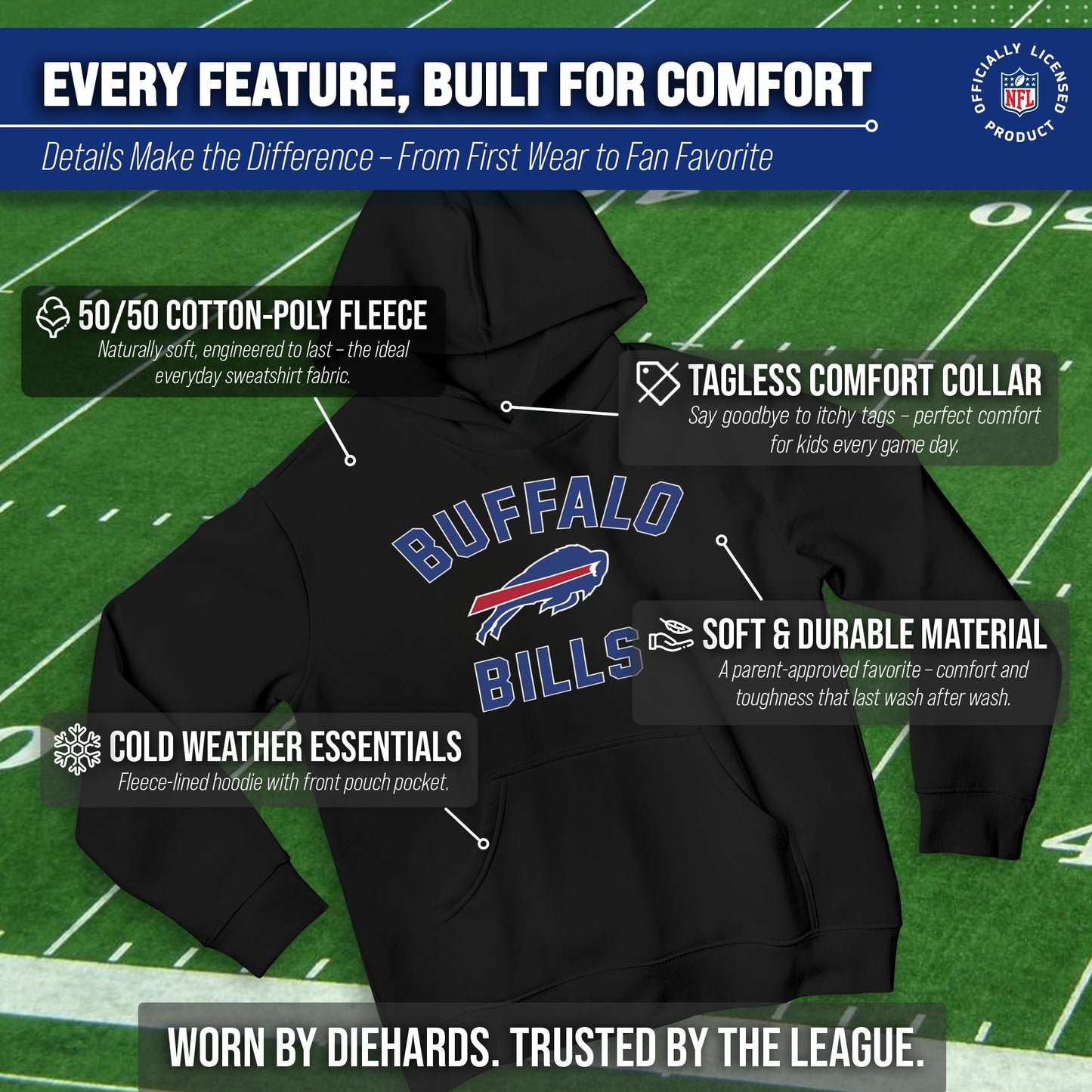Buffalo Bills NFL Youth Gameday Hooded Sweatshirt - Black