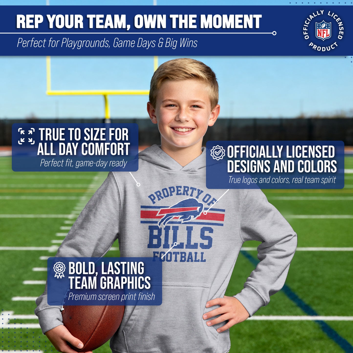 Buffalo Bills NFL Youth Property Of Hooded Sweatshirt - Sport Gray