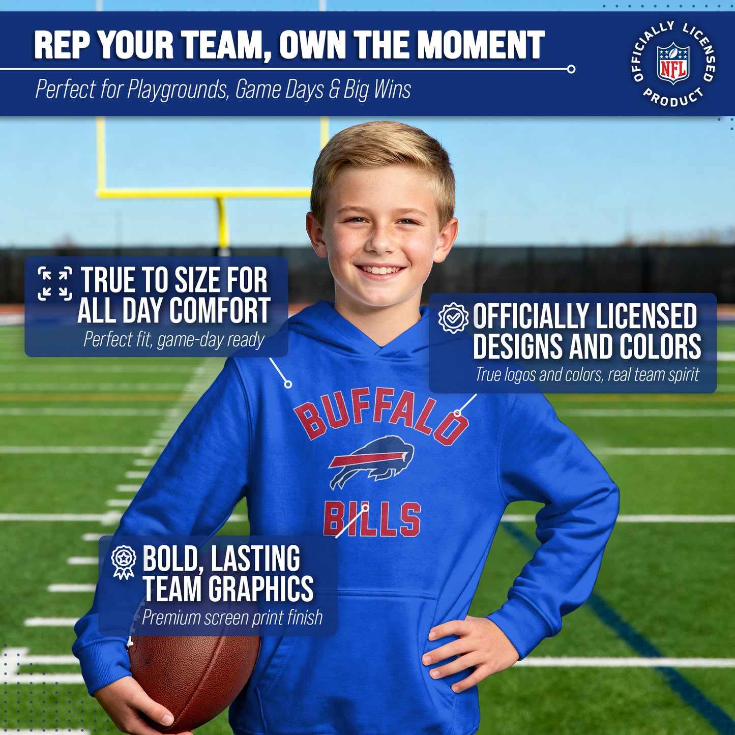 Buffalo Bills NFL Youth Gameday Hooded Sweatshirt - Royal