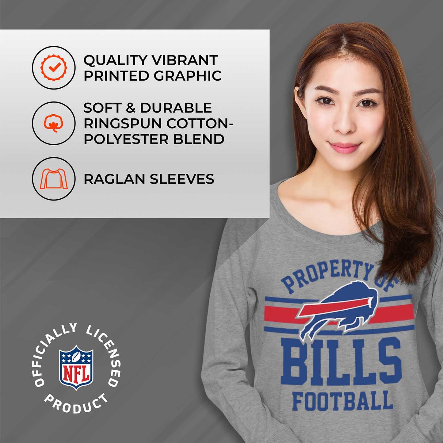 Buffalo Bills NFL Womens Plus Size Property of Lightweight Crew Neck - Sport Gray