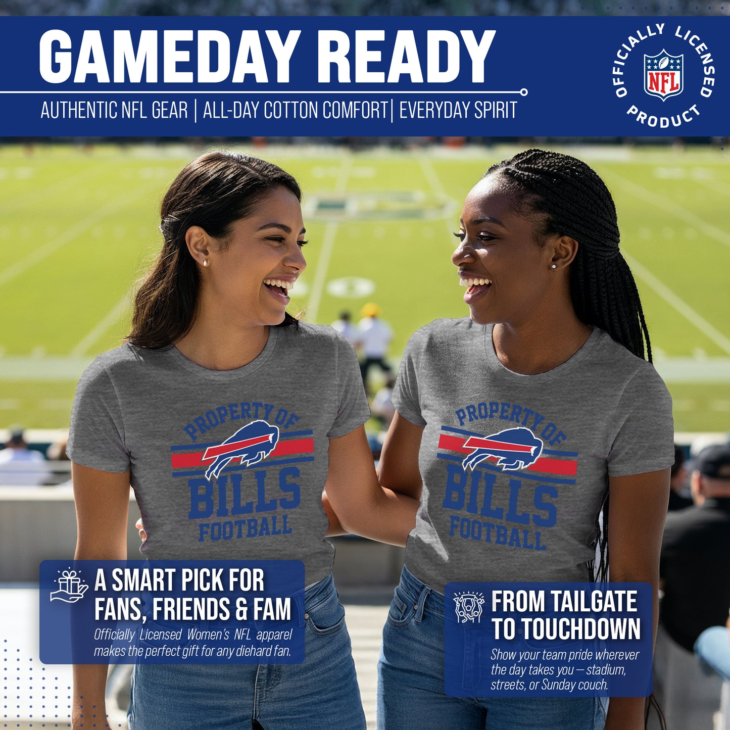 Buffalo Bills NFL Womens Short Sleeve Property of Tshirt - Gray