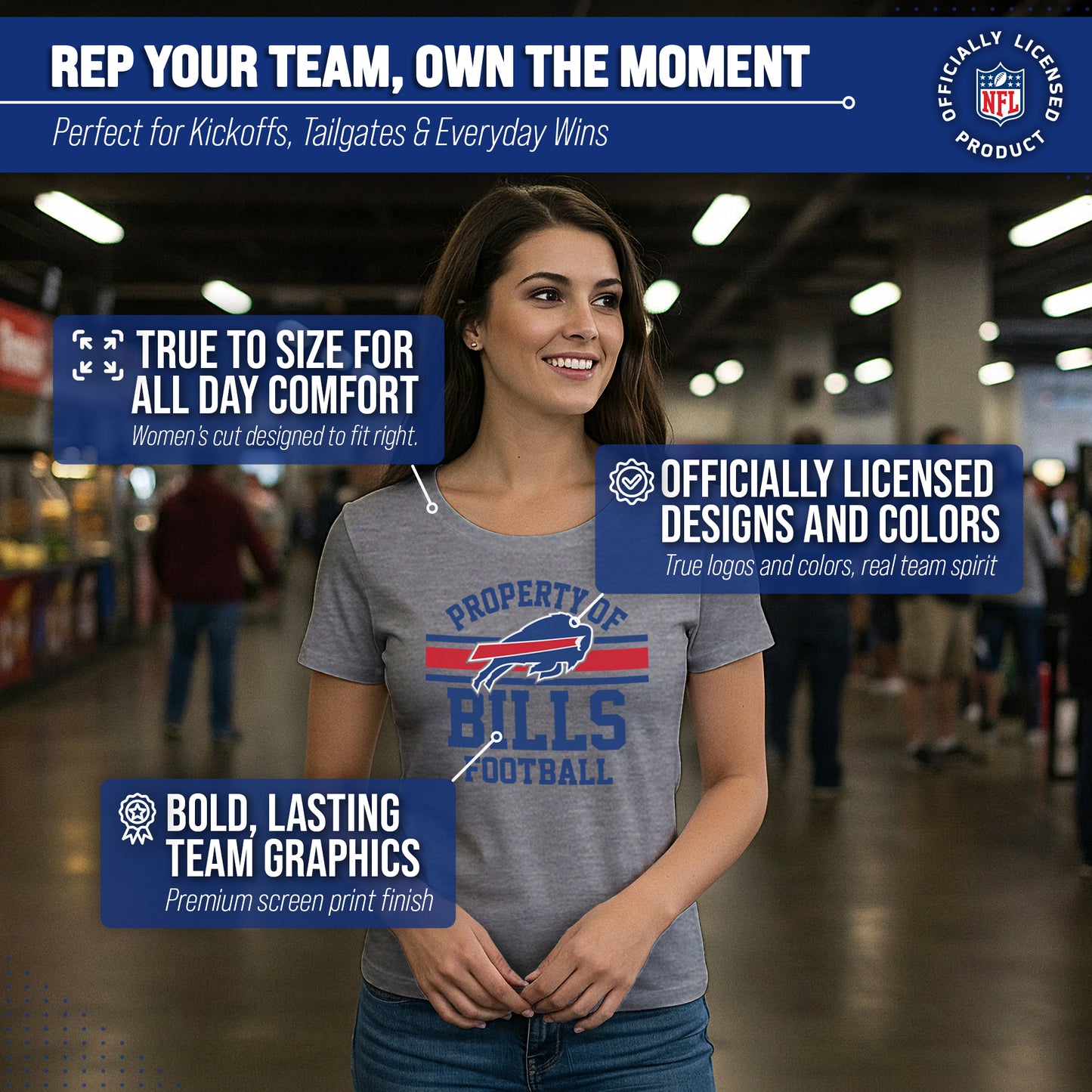 Buffalo Bills NFL Womens Short Sleeve Property of Tshirt - Gray