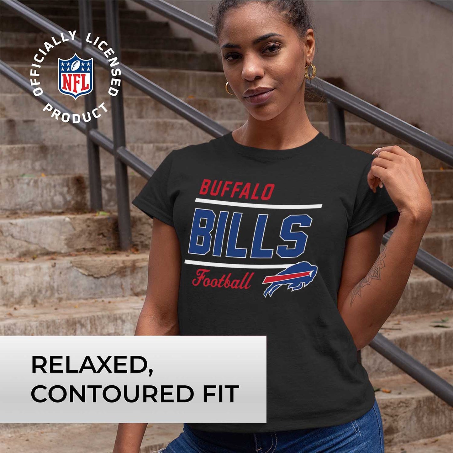 Buffalo Bills NFL Womens Plus Size Relaxed Fit T-Shirt - Black
