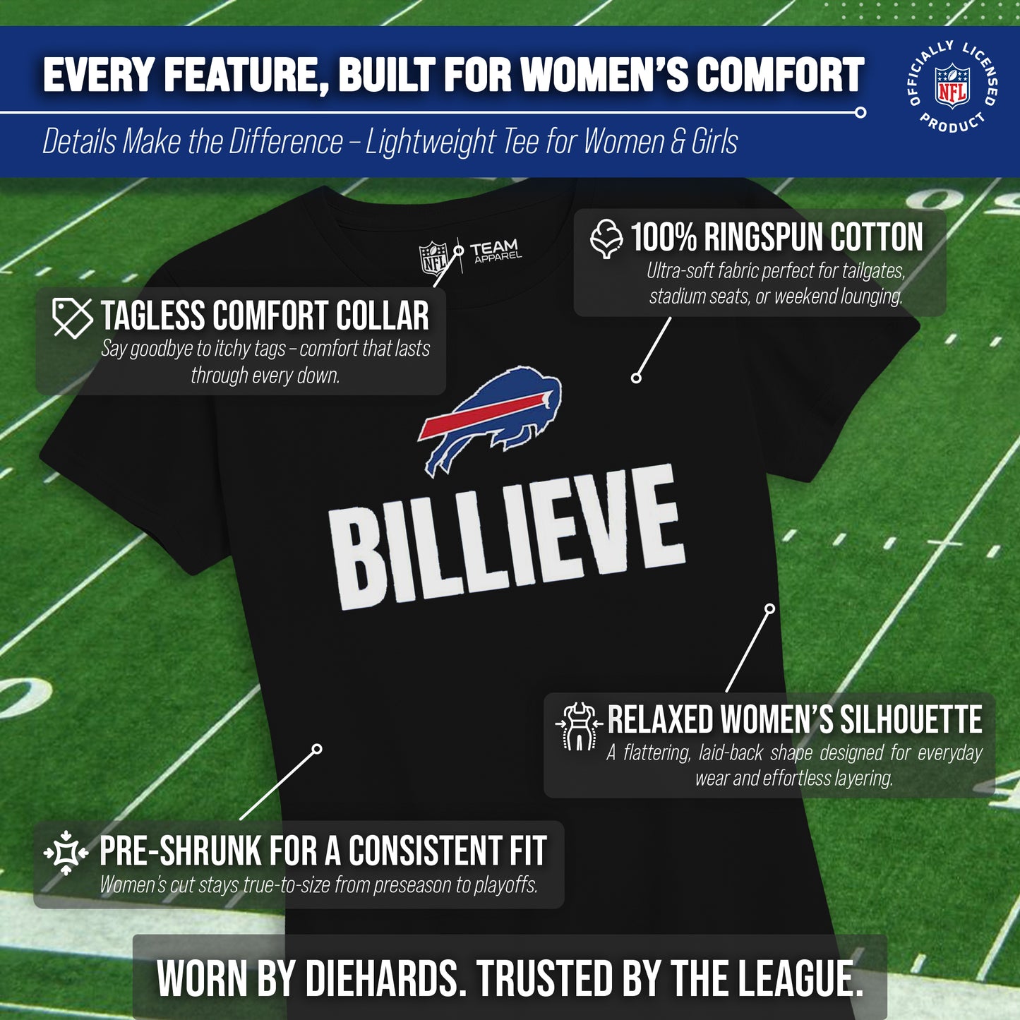 Buffalo Bills NFL Womens Team Slogan Short Sleeve Tshirt - Black