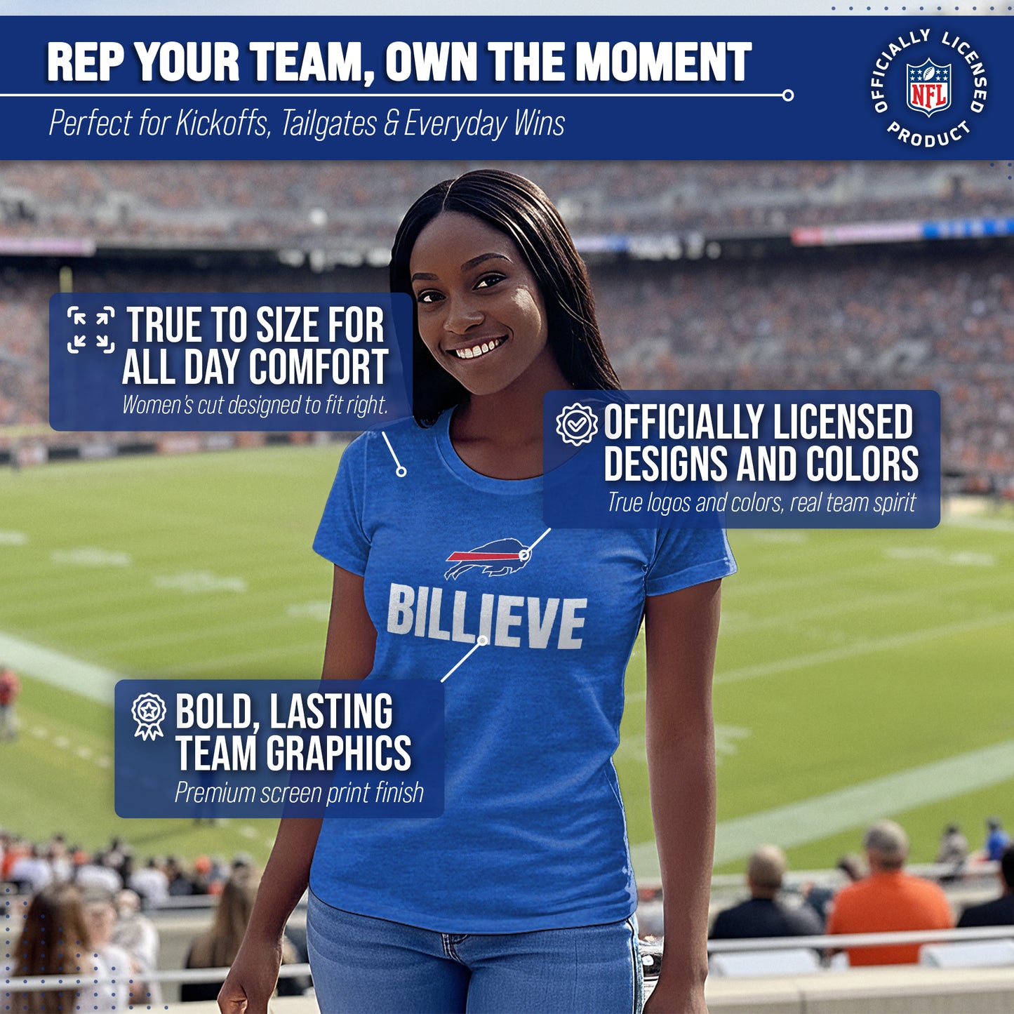 Buffalo Bills NFL Womens Team Slogan Short Sleeve Tshirt - Royal