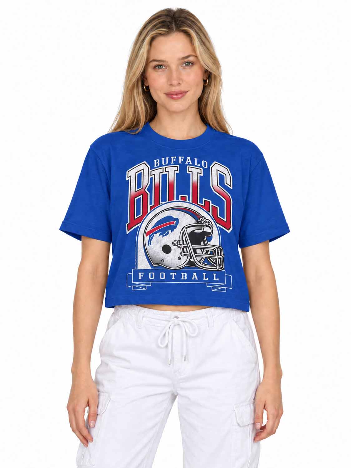 Buffalo Bills  Women's Franchise Helmet Crop T-Shirt Mock Neck - Royal