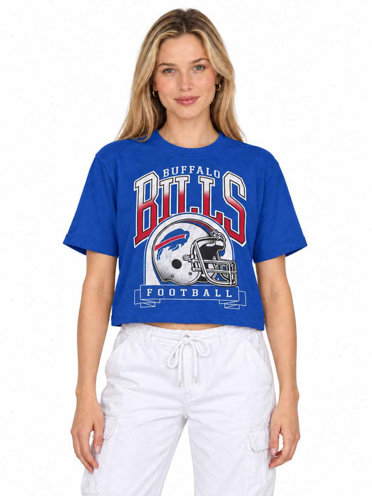 Buffalo Bills  Women's Franchise Helmet Crop T-Shirt Mock Neck - Royal